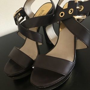 Micheal Kors rich brown leather strappy sandals